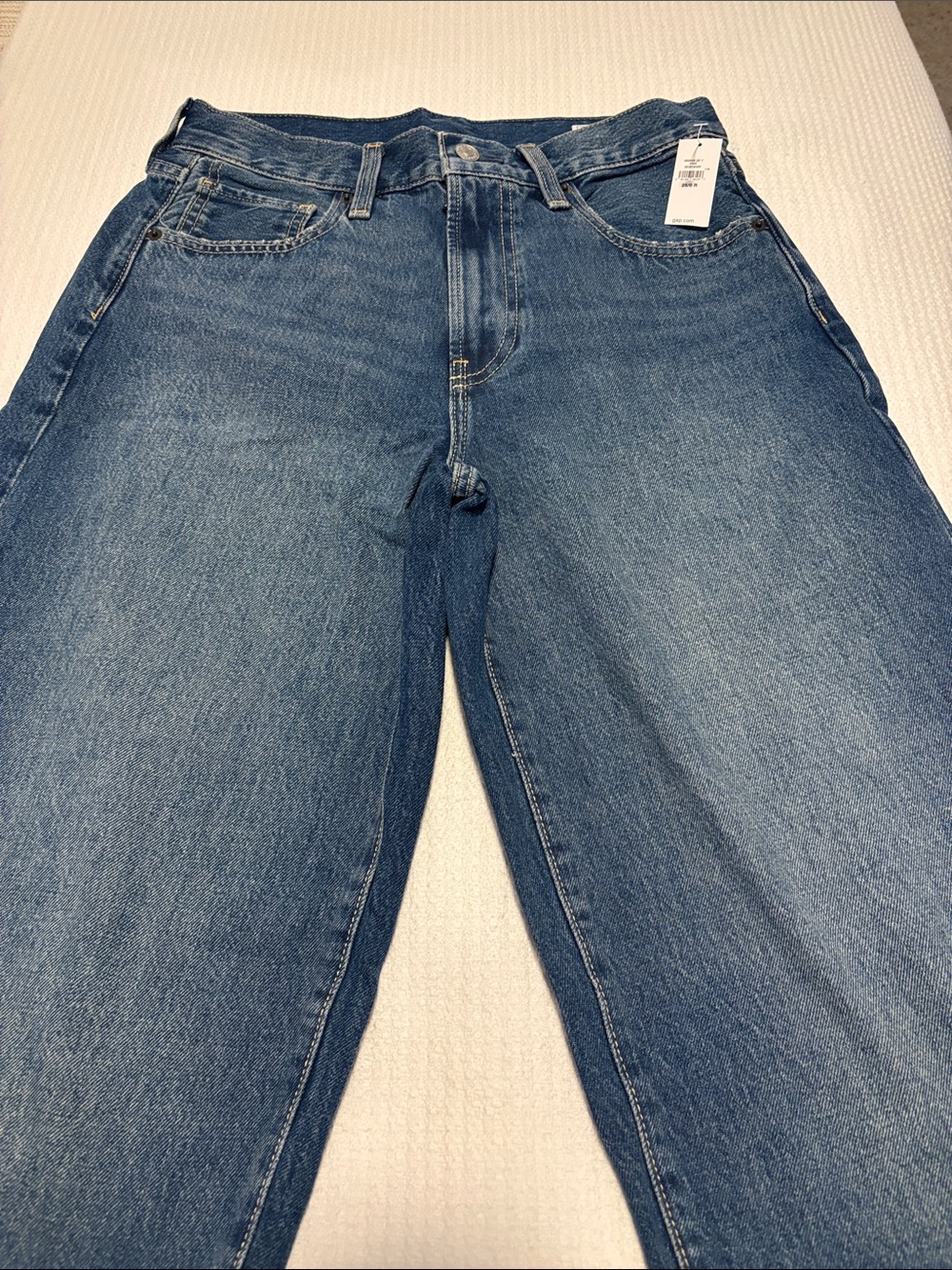 GAP Hailey Bieber Extra Baggy Denim Jeans with Tan Leather Patch - Medium Wash